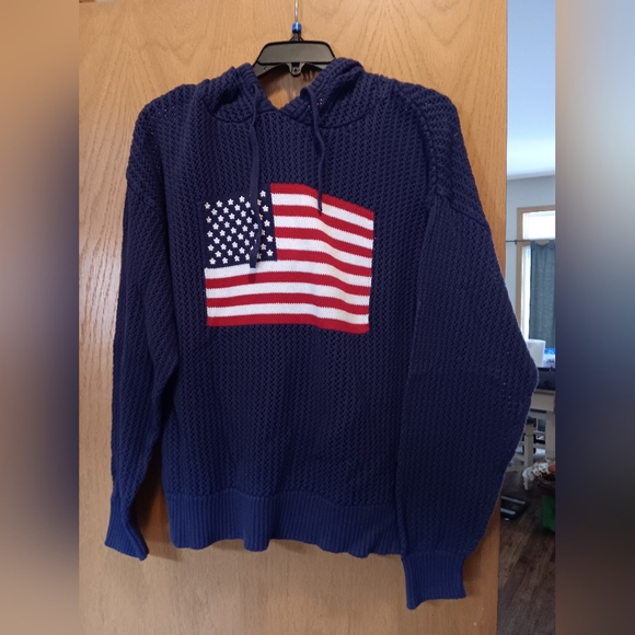 Womens Size XL, Universal Thread Navy Blue Flag Hooded Sweater - Picture 1 of 3